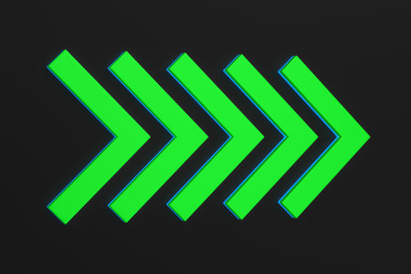 green arrow on black background. Isolated 3D illustration