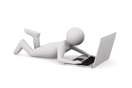 man with laptop on white background. Isolated 3D illustrationの写真素材