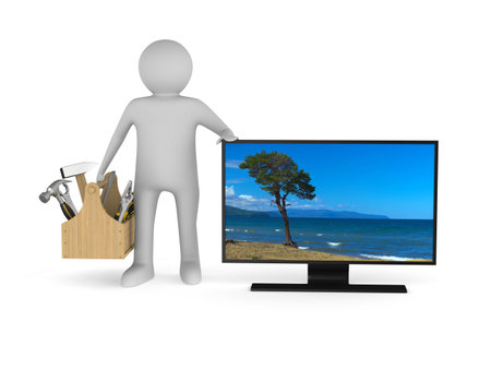 tv service on white background. Isolated 3D illustrationの写真素材