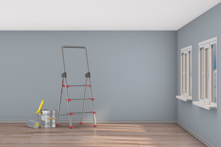 Repair in room. Painting of wall. 3D illustrationの写真素材