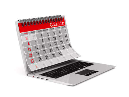 laptop and calendar on white background. Isolated 3D illustrationの写真素材