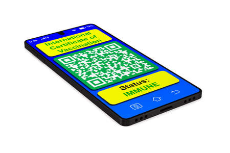 digital passport of vaccination in phone on white background. Isolated 3D illustration