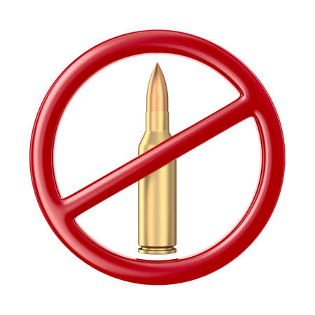 forbidden sign and bullet on white background. Isolated 3D illustration