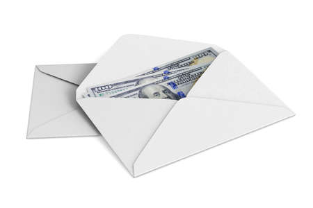 envelope with money on white background. Isolated 3D illustration