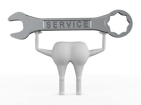 worker with spanner on white background. Isolated 3D illustrationの写真素材