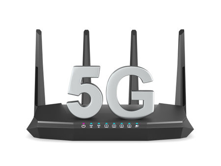 5G wireless internet router on white background. Isolated 3D illustration