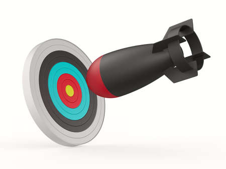 dartboard and aerial bomb on white background. Isolated 3D illustration