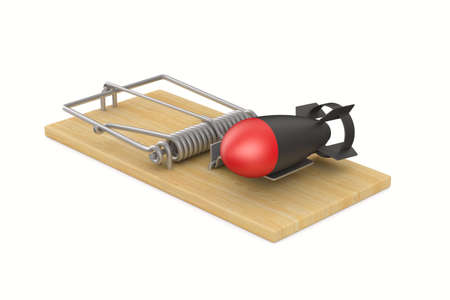 mouse trap and aerial bomb on white background. Isolated 3D illustration