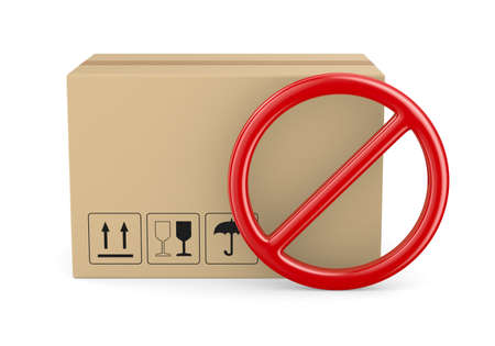 cargo box and sign forbidden on white background. Isolated 3D illustrationの写真素材