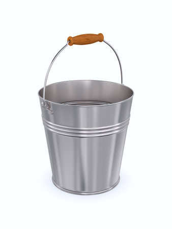 empty metal bucket on white background. Isolated 3D illustrationの写真素材