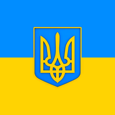 national emblem ukraine on flag. 3D illustration