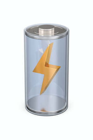 charging battery on white background. Isolated 3d illustrationの写真素材