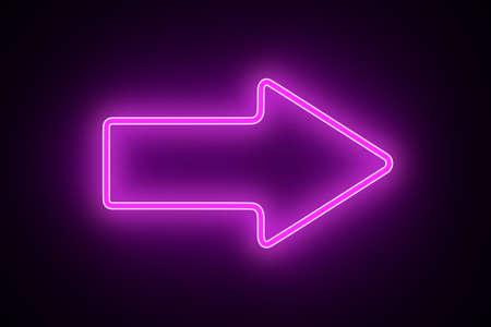 purple neon arrow on dark background. 3D illustrationの写真素材