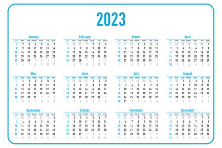 2023 year calendar on white background. vector illustration