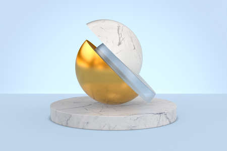 Round podium on blue background. 3D illustration