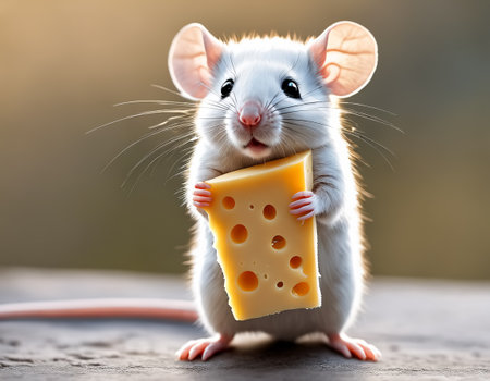 Mouse holding piece of cheese. Generative AIの素材