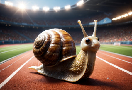 Snail runs on the racetrack. Generative AIの素材