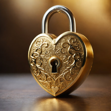 Golden heart padlock. Generative AIの素材