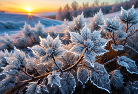 Frosty ice flowers. Generative AIの素材