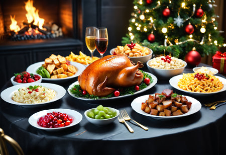 Christmas dinner table. Generative AIの素材