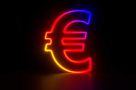neon symbol euro on dark background. 3d illustrationの写真素材