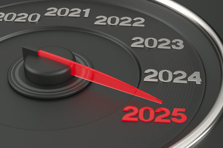 2025 year car speedometer. 3D illustration