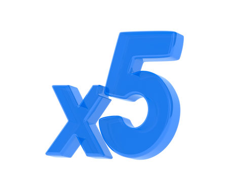 Blue x5 symbol on white background. Isolated 3d illustrationの写真素材
