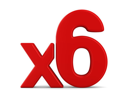 Red x6 symbol on white background. Isolated 3d illustrationの写真素材