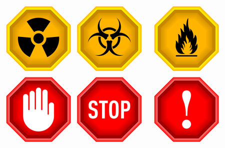 Set warning symbols. Vector illustrationのイラスト素材