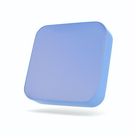 Blue square with round corners on white background. Isolated 3D illustration