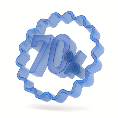 Seventy percent on white background. Isolated 3D illustrationの写真素材