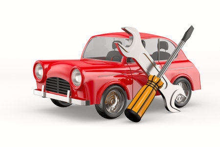 Car service on white background. Isolated 3D illustrationの写真素材