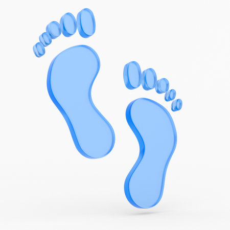 Blue footprint on white background. Isolated 3D illustrationの写真素材