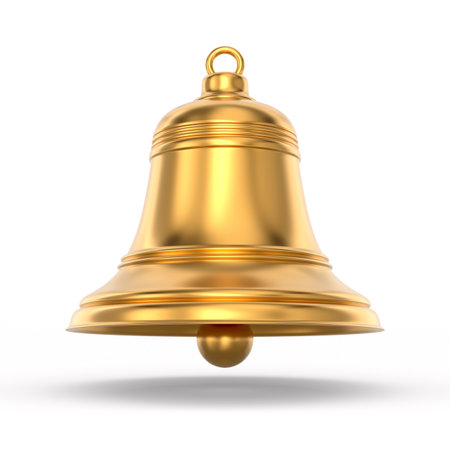 Golden bell on white background. Isolated 3D illustrationの写真素材