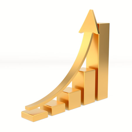 Business concept, growing chart on white background. Isolated 3D illustration