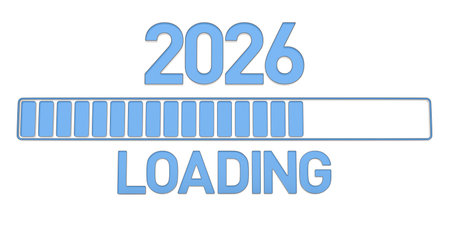 2026 and progress loading bar on white background. Isolated 3D illustration