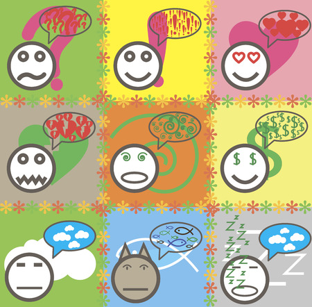 Cartoon smiley seamless texture Faces Doodlesのイラスト素材