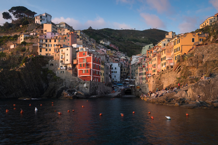 Riomaggiore during golden hourの写真素材