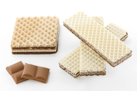 Chocolate wafers on white backgroundの写真素材