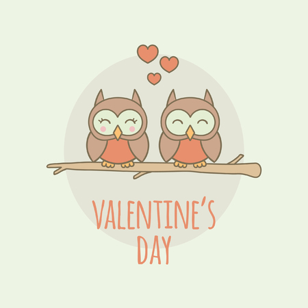 Happy Valentine's Day with owls in love illustration.のイラスト素材