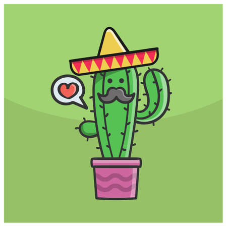Cute Mexican Cactus With Hat And Moustacheのイラスト素材