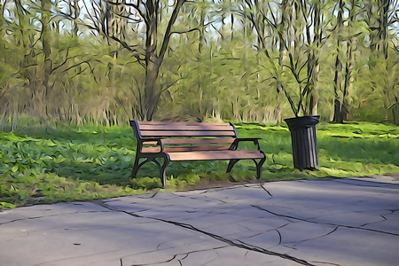 Bench in park drawing according to the photo.の写真素材