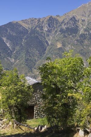 Cerler, Huesca/Spain; Aug. 21, 2017. Hiking along the route of the three waterfalls of Ardones in the town of Cerler in the summer holidays.の写真素材