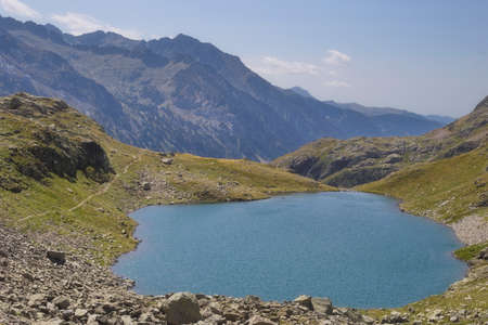 Benasque, Huesca/Spain; Aug. 24, 2017. The Posets-Maladeta Natural Park is a Spanish protected natural space. In the image the Ibon de Gorgutesの写真素材