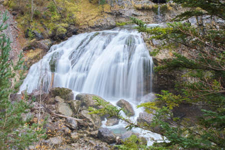 Torla, Huesca/Spain; Nov. 02, 2015. Waterfalls in the Ordesa y Monte Perdido National Park during the fall.のeditorial素材