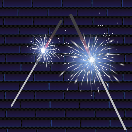 Festive patterned fireworks in the city, bursting in various forms, sparkling pictograms Abstract. New Year and birthdays. Vector illustrationのイラスト素材