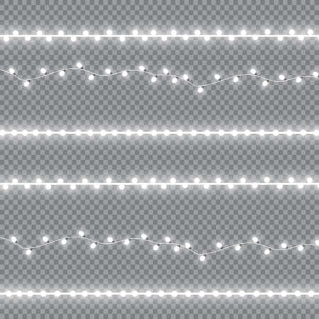 Glowing Christmas lights. Garlands, Christmas decorations lights effects. Happy New Year.のイラスト素材