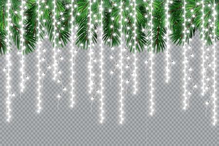 Glowing Christmas lights. Garlands, Christmas decorations lights effects. Happy New Year.のイラスト素材