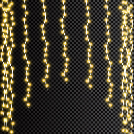 Glowing Christmas lights. Garlands, Christmas decorations lights effects. Happy New Year.のイラスト素材