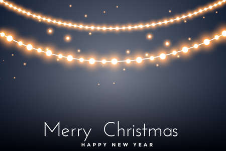 Glowing Christmas lights. Garlands, Christmas decorations lights effects. Happy New Year.のイラスト素材